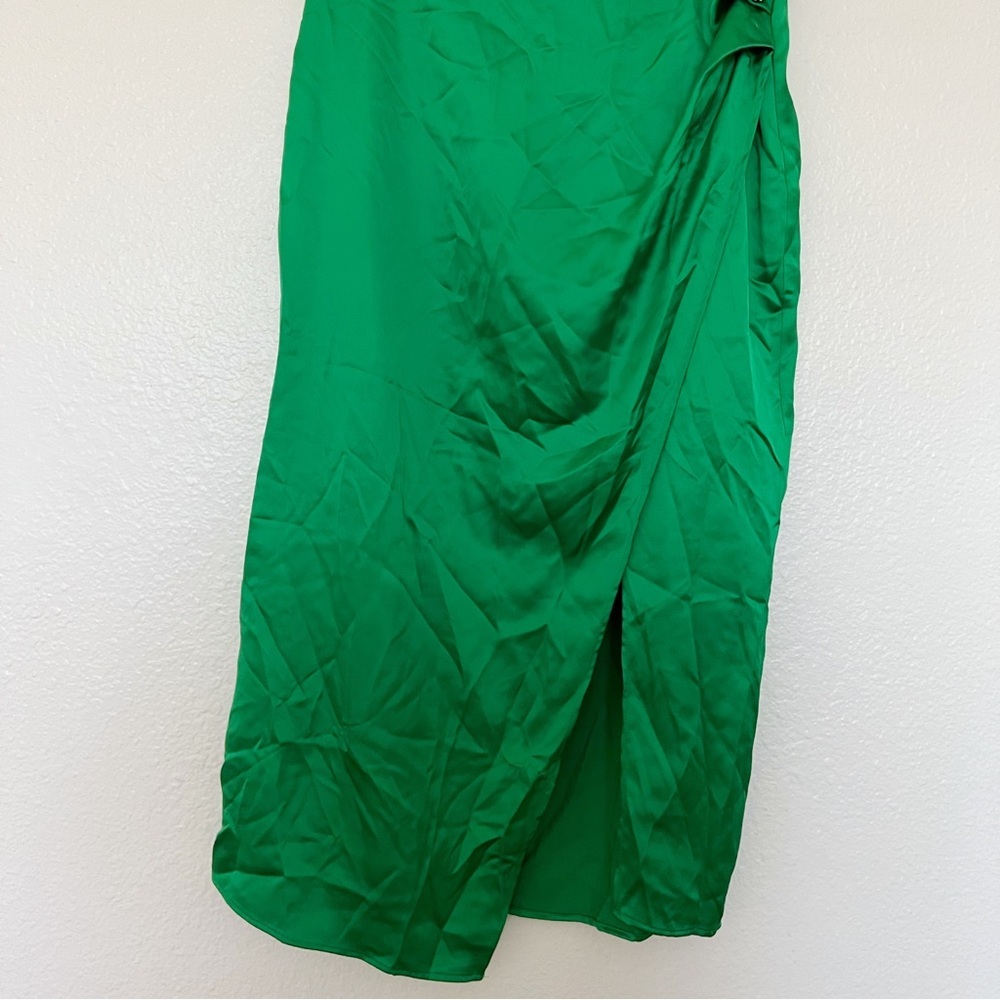Zara Green Satin Midi Skirt with Side Slit - Picture 8 of 11